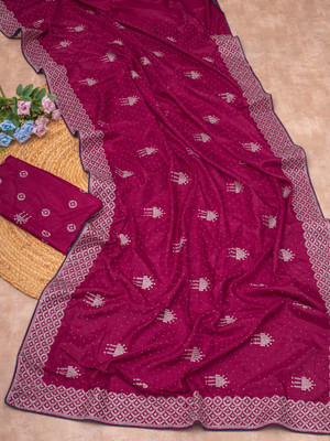 Break Creation Embroidered Banarasi Art Silk Saree(Maroon)