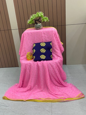 HouseOfCommon Embellished Bollywood Polyester Saree(Pink)