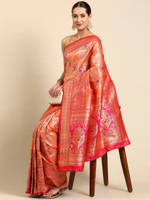 PANZORA Self Design Patola Silk Blend Saree(Pink)