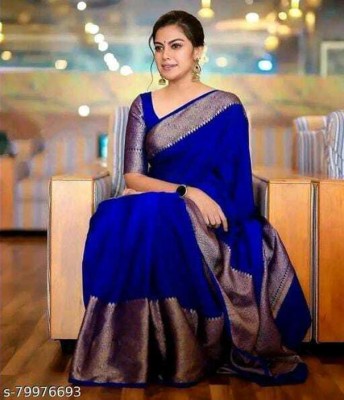 SARIMANIA Woven Kanjivaram Pure Silk, Art Silk Saree(Blue)