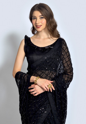 Divastri Self Design Bollywood Georgette Saree(Black)