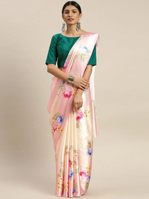 Fabian Fashion Floral Print Daily Wear Satin Saree(Pink)