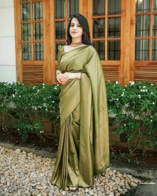 Sarvada Printed Kanjivaram Silk Blend Saree(Green)