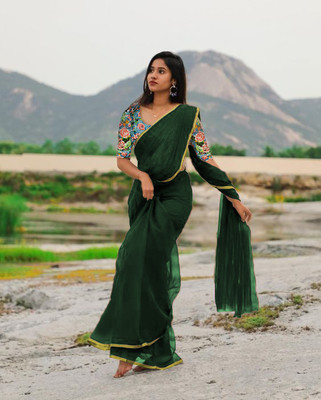 Sareez House Digital Print Bollywood Chiffon Saree(Dark Green)