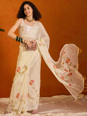 Tasrika Printed Bollywood Chiffon Saree(White)