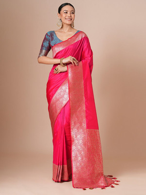 House of Pataudi Woven Banarasi Silk Blend Saree(Pink)