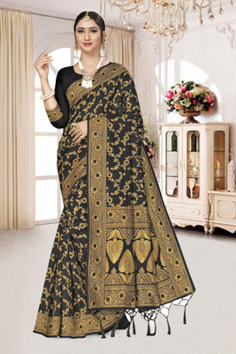 Divastri Woven Banarasi Silk Blend Saree(Black)