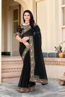 MUNJADOCREATION Embroidered Banarasi Georgette Saree(Black)