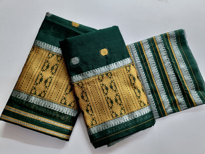 Sheden Lopez Creation Woven Mekhela Chador Pure Cotton Saree(Green)
