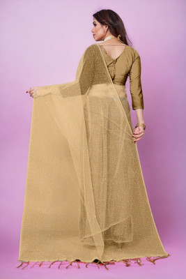 InfiniteFab Embroidered Bollywood Net Saree(Cream)