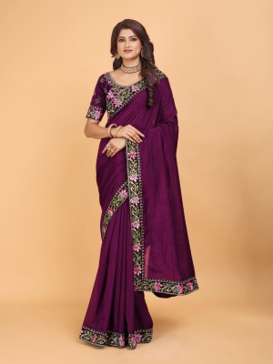 Daksh Fashion Embroidered Bollywood Cotton Silk Saree(Purple)