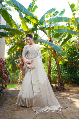 KOTHARI SBT Self Design Bandhani Organza Saree(White)