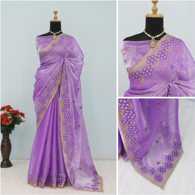 KHRITI FAB Embroidered Bollywood Jimmy choo Saree(Purple)