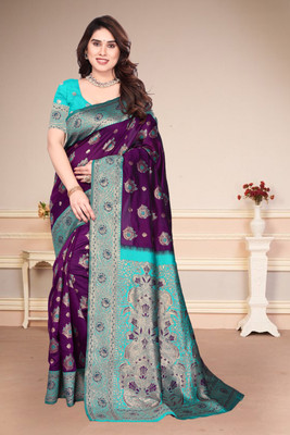Karnav Fashion Printed Banarasi Art Silk Saree(Purple)