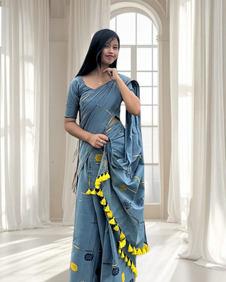 KHATI AXOMIYA Woven Mekhela Chador Cotton Blend Saree(Grey)