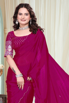 BADE SUHANE Solid/Plain Bollywood Art Silk Saree(Pink)