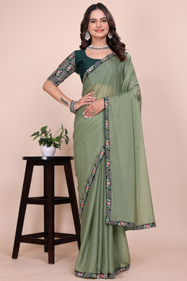 Ttex Solid/Plain Bollywood Georgette Saree(Green)