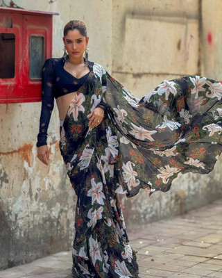 Sanwariya Silks Printed Bollywood Georgette Saree(Multicolor)