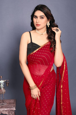 REDFISH Printed Daily Wear Chiffon Saree(Red)