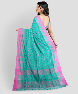 Bikash Dutta Fashion Checkered Tant Pure Cotton Saree(Multicolor)