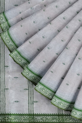 PRANATI ENTERPRISE Woven Handloom Pure Cotton Saree(White)