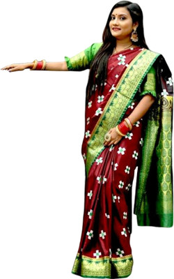 Satin Printed, Self Design Bollywood Satin Saree(Maroon)