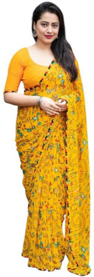 Aadimam Creation Printed Bollywood Art Silk Saree(Yellow)