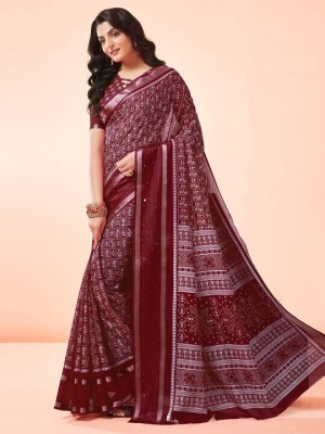 Amavii Printed, Graphic Print, Self Design Bollywood Art Silk Saree(Maroon)