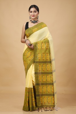 Tant Boutique Woven Handloom Cotton Blend Saree(Yellow)