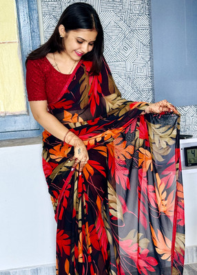 TELIRAJ.FASHION. Printed Bollywood Georgette Saree(Red)