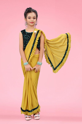 VRAJTEX FAB Embellished Bollywood Lycra Blend Saree(Yellow)