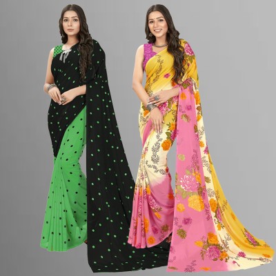kashvi sarees Printed Daily Wear Georgette Saree(Pack of 2, Multicolor, Green, Black)