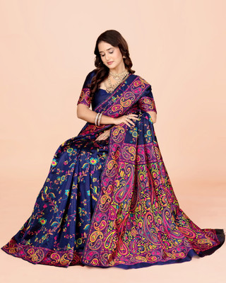 NEZAA EXPORT Woven Kanjivaram Pure Cotton Saree(Blue)