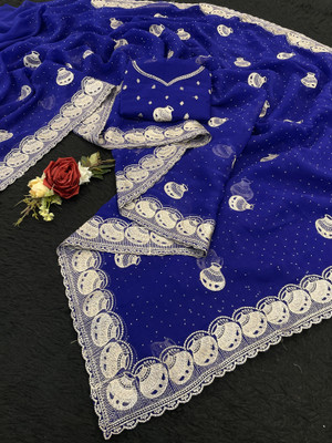 Dk Trendz Embroidered Bollywood Organza Saree(Blue)