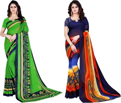 Leelavati Printed Daily Wear Georgette Saree(Pack of 2, Dark Blue, Green)