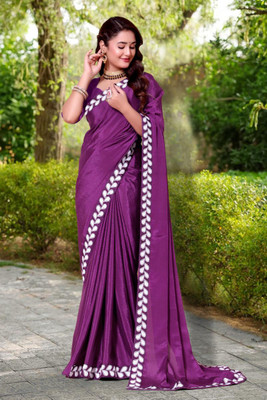 LAVYANSH CREATION Embroidered, Woven, Solid/Plain Bollywood Georgette Saree(Purple)