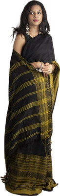 sdn Self Design Sambalpuri Cotton Blend Saree(Black, Yellow)
