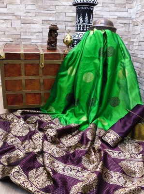 GajGajra Woven Kanjivaram Pure Silk, Art Silk Saree(Green, Purple)