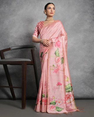 Peachmode Printed Bollywood Tussar Silk Saree(Orange)