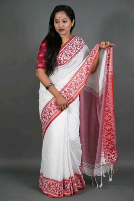 Agamani Woven Handloom Pure Cotton Saree(White)