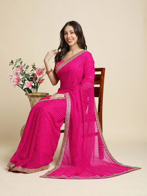 JAINICA Embroidered Bollywood Georgette Saree(Pink)