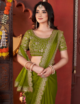 DHARMEE Silk Blend Embroidered, Embellished Blouse Material