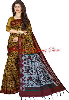 Bhadra Shopping Store Digital Print, Animal Print, Blocked Printed, Printed, Graphic Print Sambalpuri Pure Cotton Saree(Yellow)