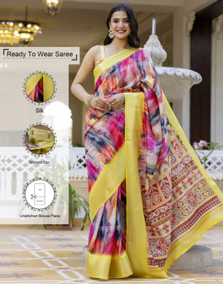 Samah Printed, Woven, Embellished Bollywood Silk Blend Saree(Multicolor)