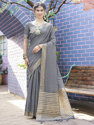 sagarika Solid/Plain Kanjivaram Art Silk Saree(Grey)