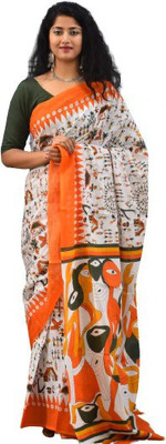 Clothonus Printed Ikkat Pure Cotton Saree(Multicolor)