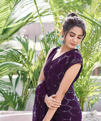 Clemira Embroidered Bollywood Georgette Saree(Purple)