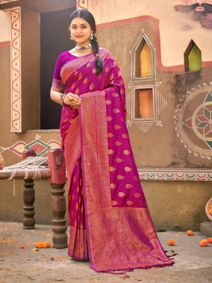 BUNAWAT Woven Daily Wear Silk Blend Saree(Purple)