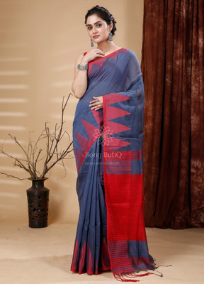 Bong ButiQ Temple Border Handloom Handloom Viscose Rayon Saree(Grey)