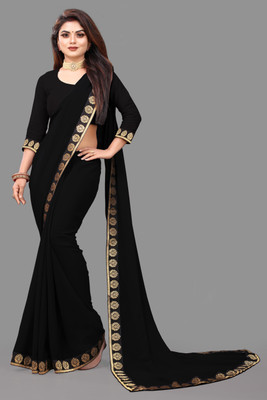 Jevlan Self Design Bollywood Georgette Saree(Black)
